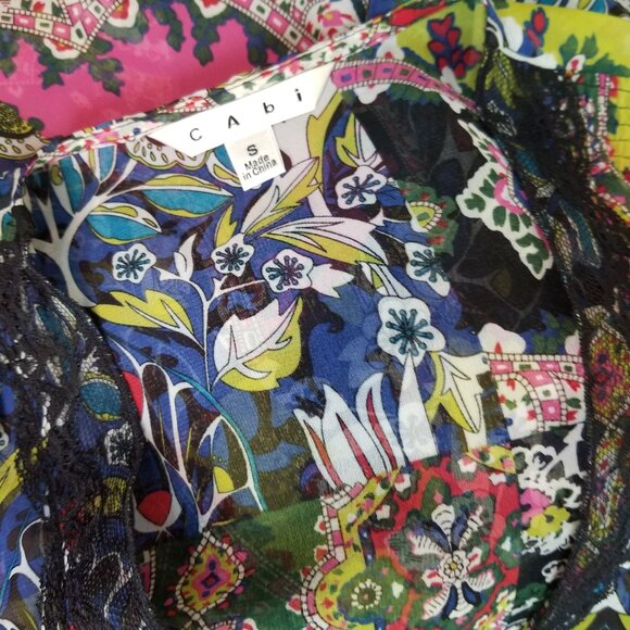 CAbi Beaches of St Tropez Colorful Sheer Tie Front Blouse Women's Size Small - Picture 8 of 8